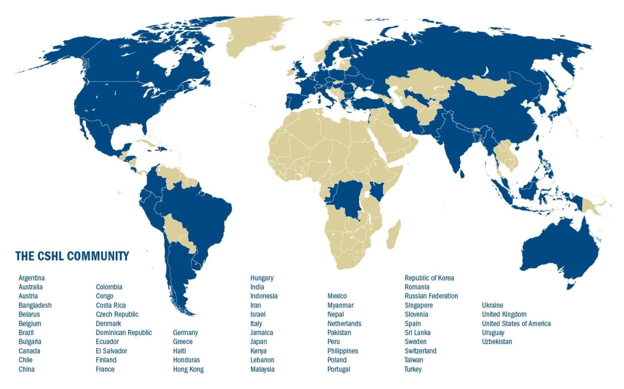 graphic of a map of the World with countries where CSHL is represented