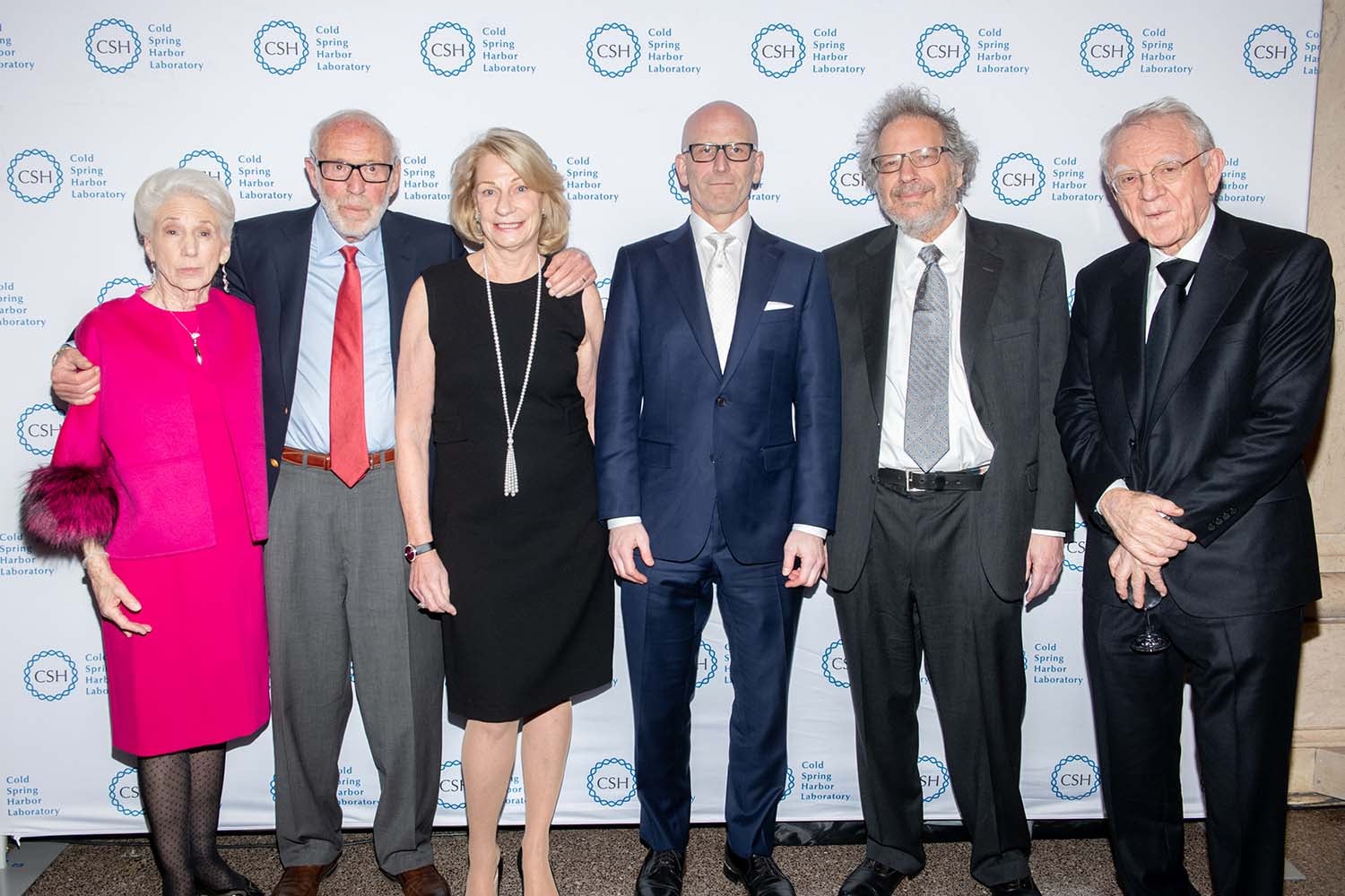 photo of Double Helix Medals Dinner 2019 - Marilyn and Jim Simons, Tony Zador, Nancy Wexler, Mike Wigler, Herb Pardes