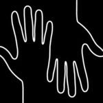 black and white graphic of the outline of two hands