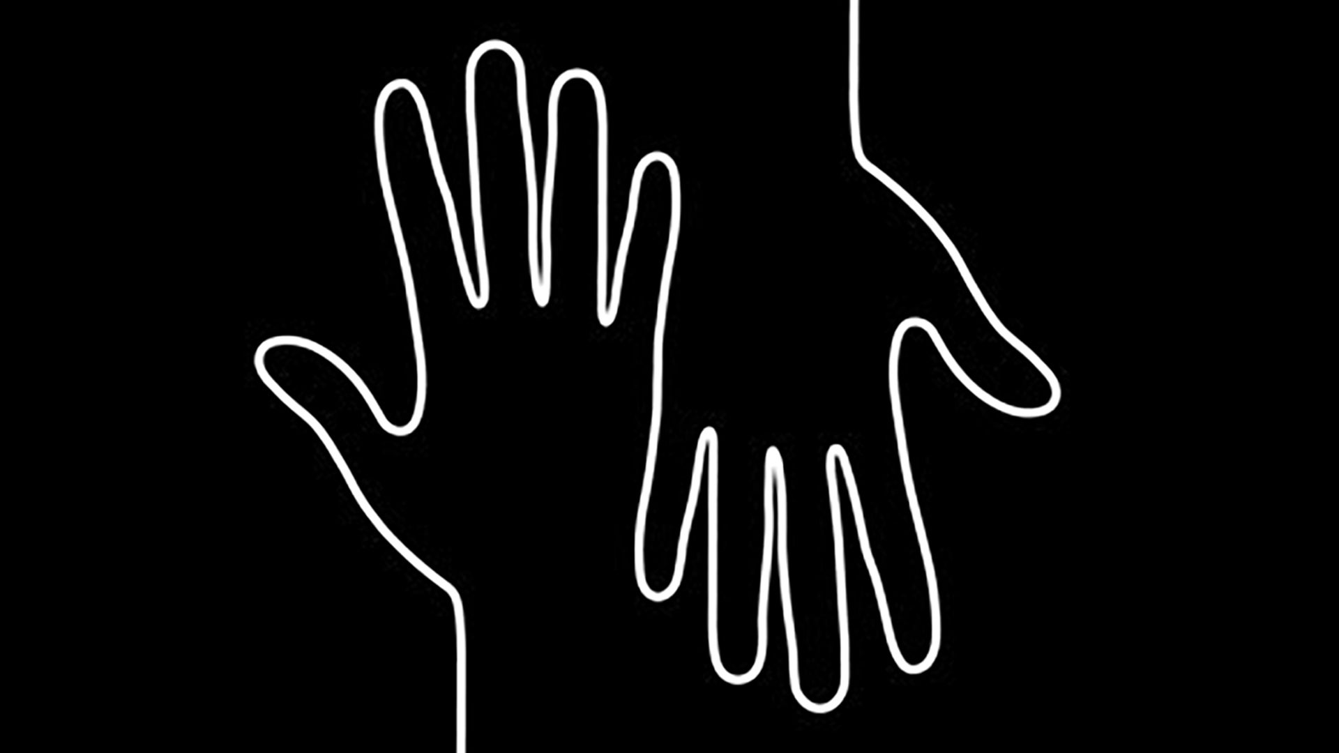 black and white graphic of the outline of two hands