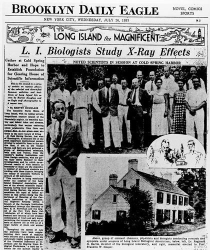 image of 1933 article in Brooklyn eagle article on first CSHL quantitative biology