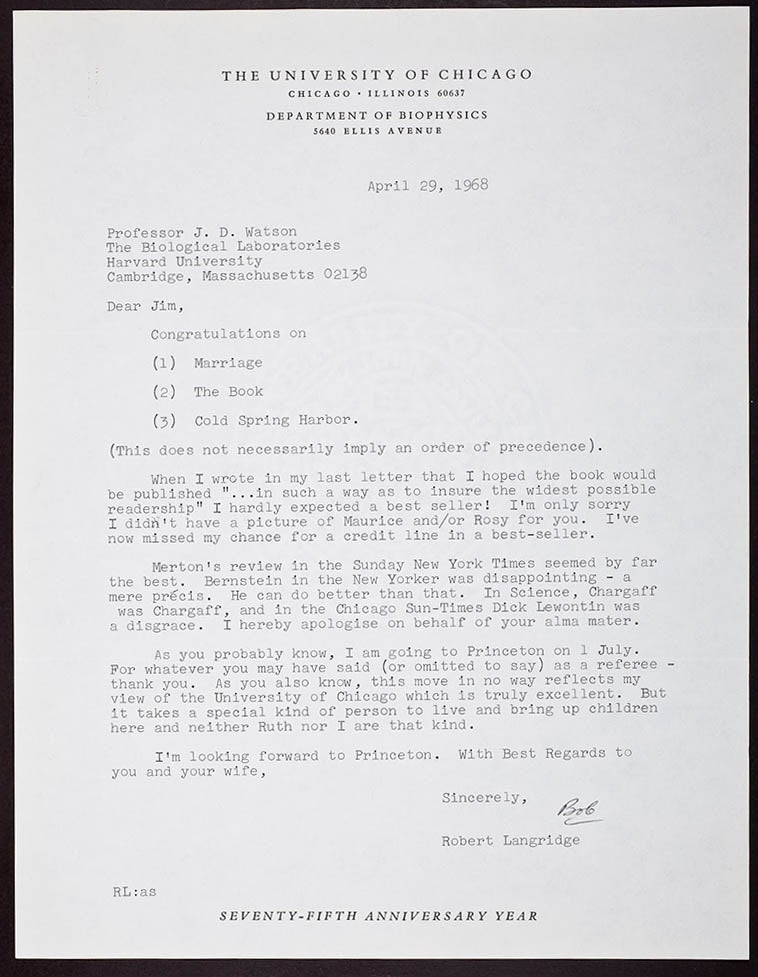 image of Langridge letter to Watson