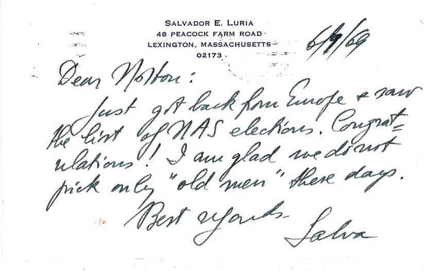 image of Luria Zinder letter from 1969