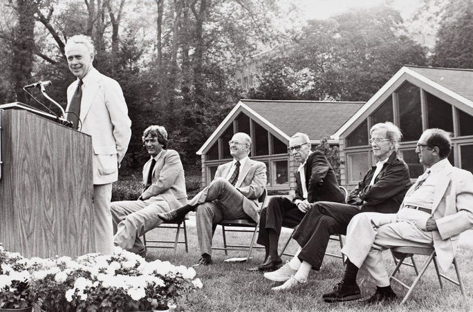 photo of James Watson at podium during Hershey dedication in 1979