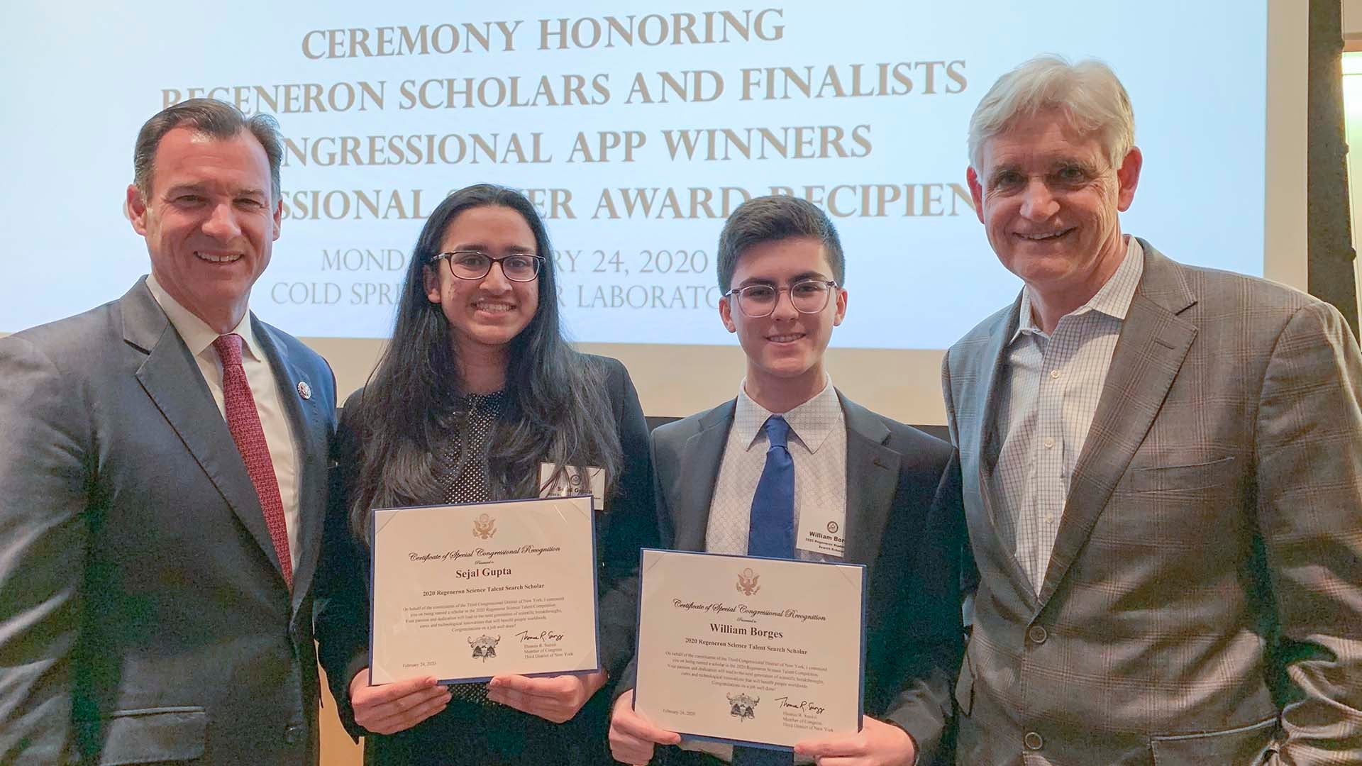 photo of Tom Suozzi, Bruce Stillman, Sejal Gupta, and William Borges