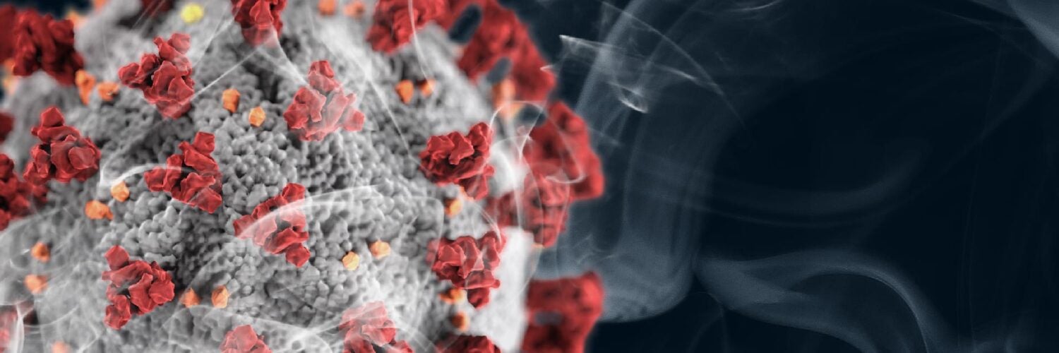graphic of coronavirus and cigarette smoke