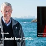 still image from GMOs lecture featuring Sir Richard Roberts and Pamela Ronald