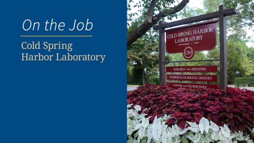 photo of CSHL entrance and At the Lab logo