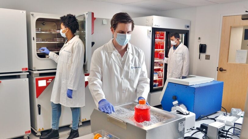 photo of Dennis Plenker working at the organoid facility