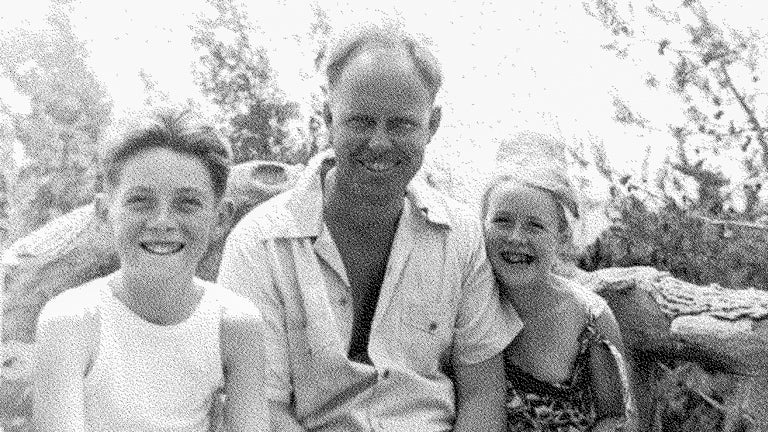 photo of a young James Watson with his father and sister