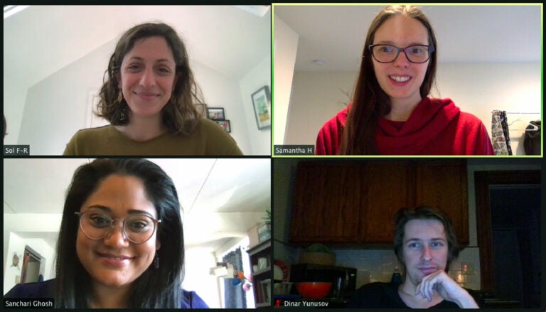 screen capture of Zoom meeting with in-house bioRxiv and medRxiv content team