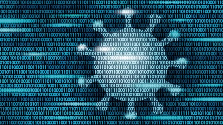 illustration of the coronavirus with binary code