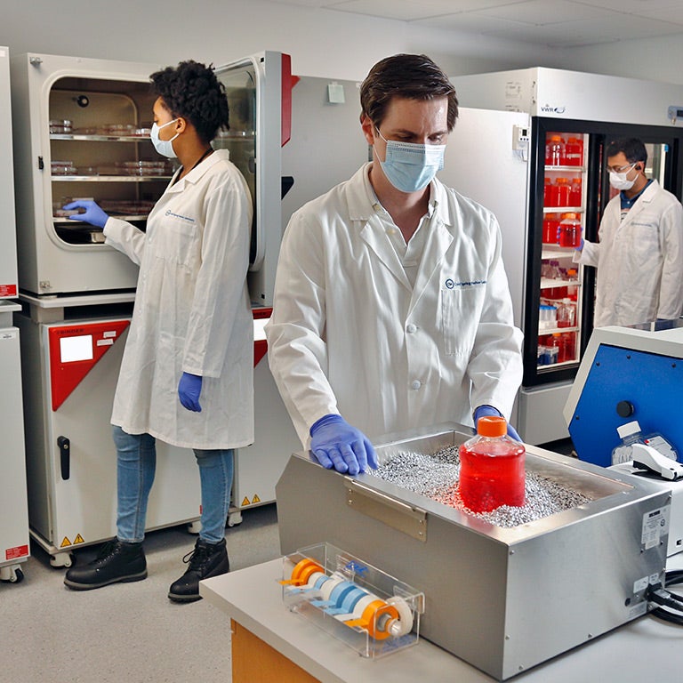 photo of three people working in the CSHL organoid facilty