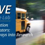 Title image of school bus driving by biology for the genome age sign in front of CSHL