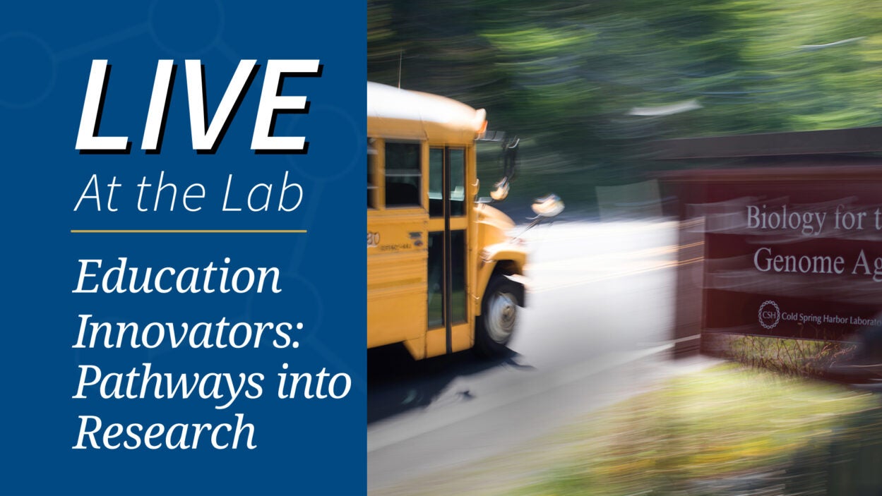 image of school bus passing Cold Spring Harbor Laboratory sign