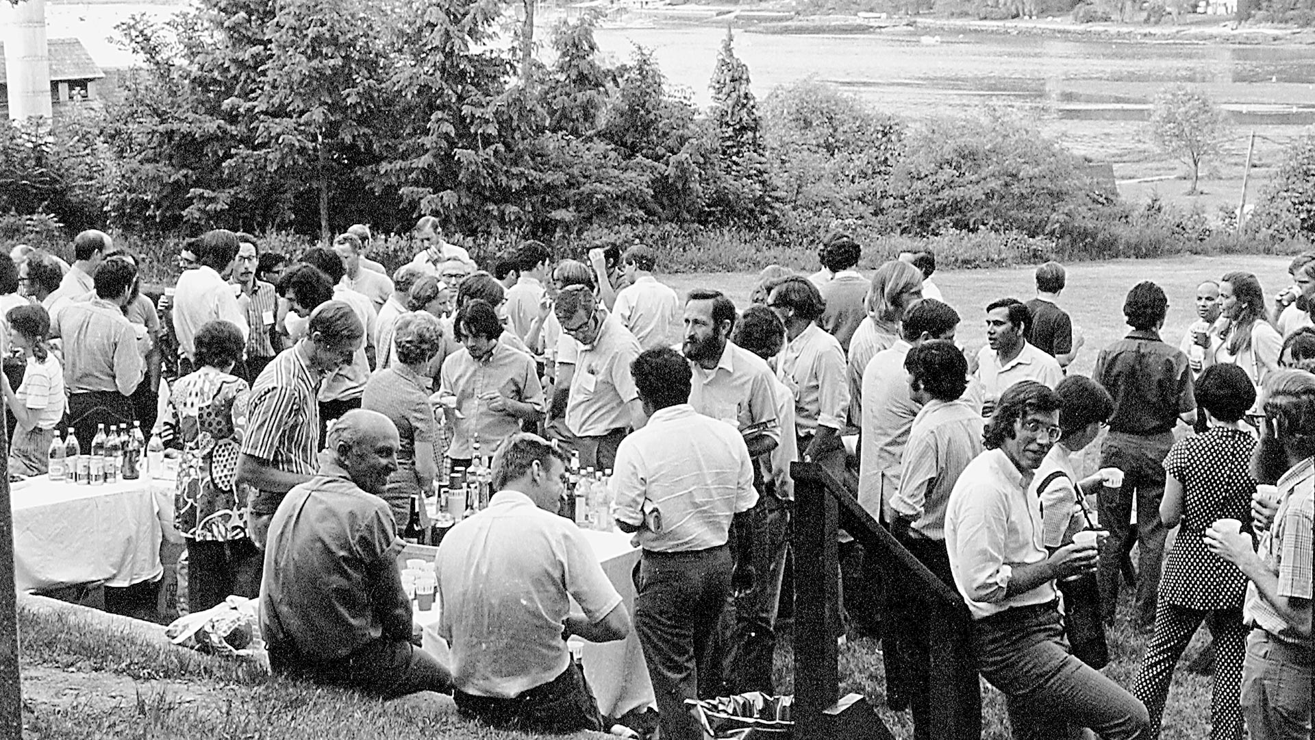black and white photo of SQB meeting participants 1971