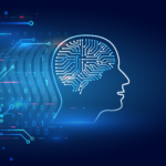 illustration of the profile of a human head with a circuit diagram as the brain