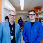 photo of John Moses and Joshua Homer in their Demerec chemistry lab