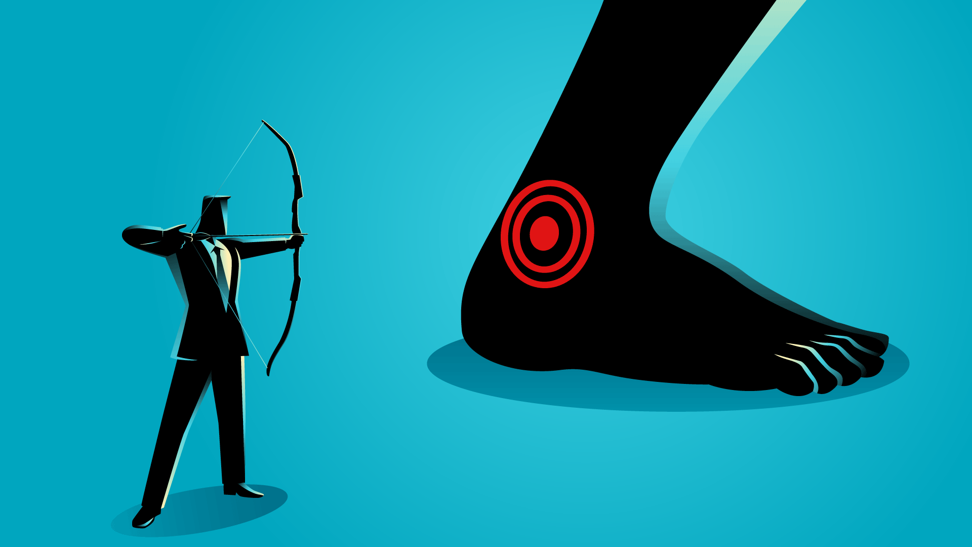 Illustration of archer hitting bullseye on human foot