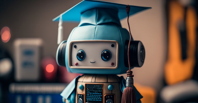 Image of a cute robot wearing a mortarboard