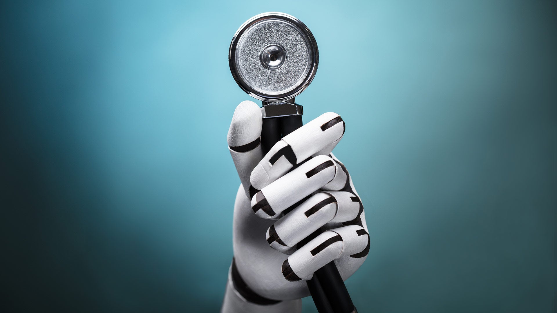 Image of robot hand holding a stethoscope
