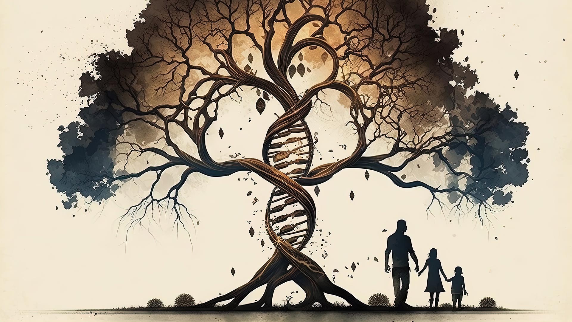Illustration of a tree with a DNA helix trunk