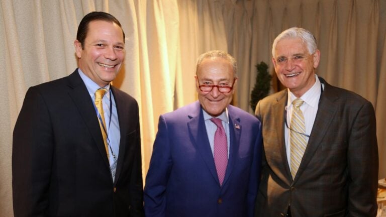 photo of Charlie Prizzi, Senator Charles Schumer, and Bruce Stillman