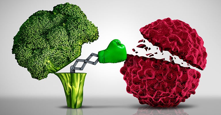 Illustration of broccoli fighting disease