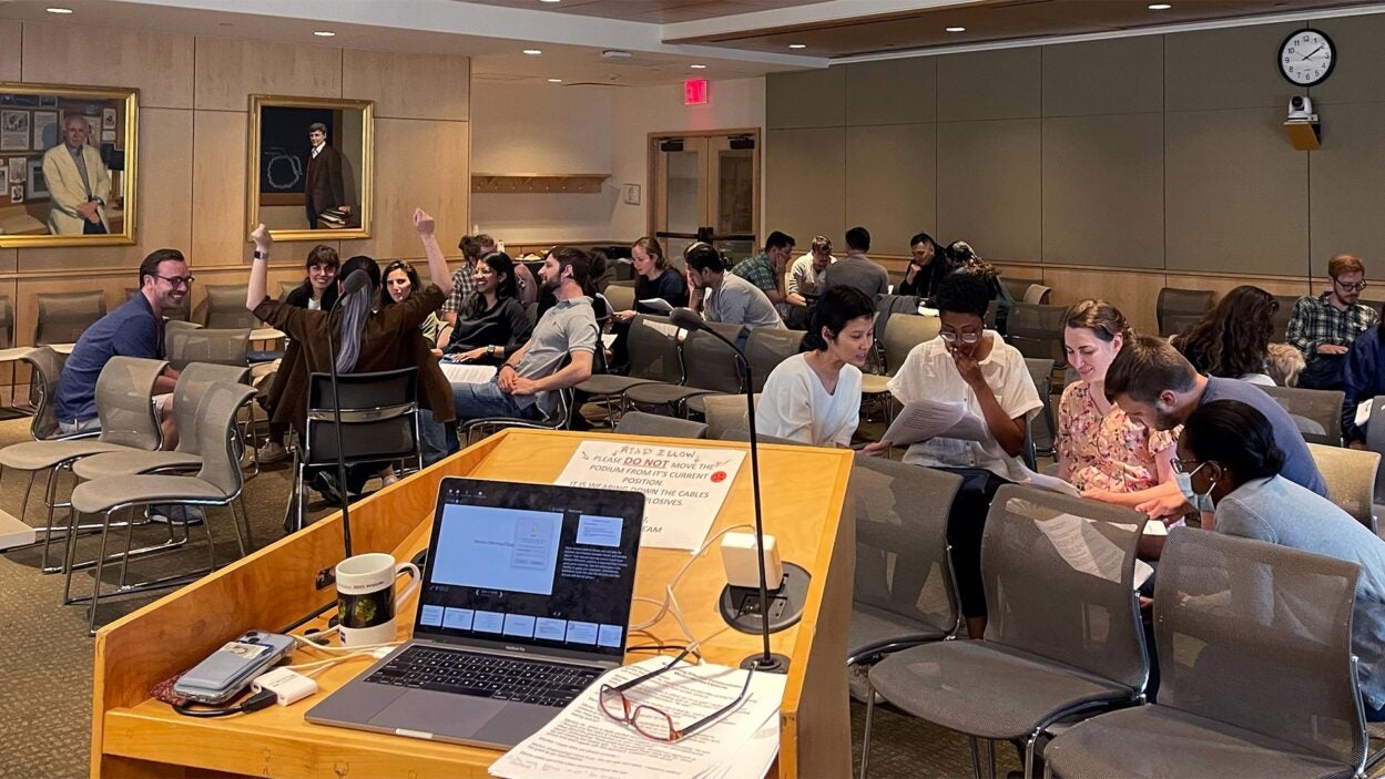 photo of CSHL graduate students in a conference room