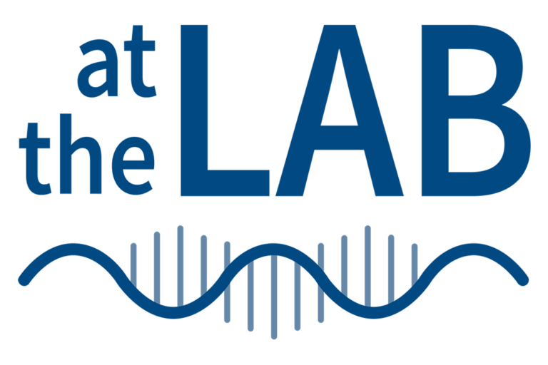 image of the CSHL At the Lab podcast logo in blue