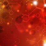 image of chemistry molecules on a red background