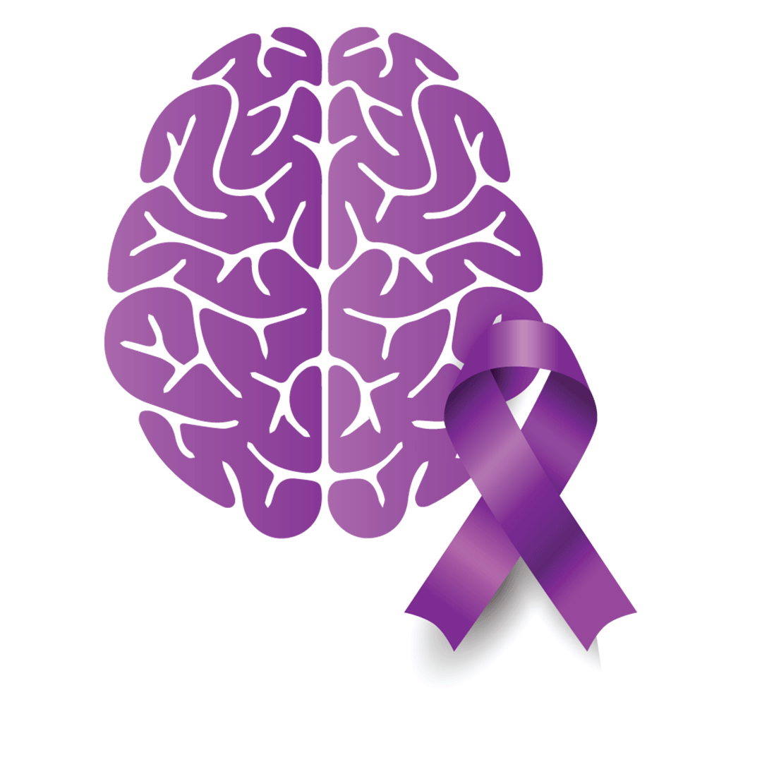illustration of a brain with purple ribbon