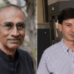 Two men, one in a black shirt outdoors, the other in a striped shirt indoors, shown side by side.